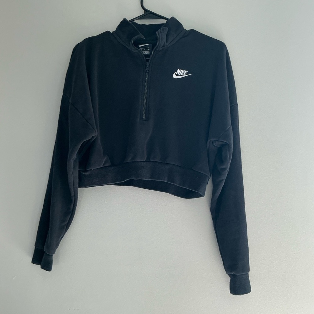 Nike Cropped Quarter Zip Sweatshirt Black Embroidered Swoosh Women’s S